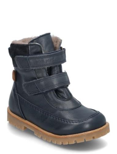 Rub Sole™ Velcro Boot Tex Vinterkängor Med Kardborreband Navy Pom Pom