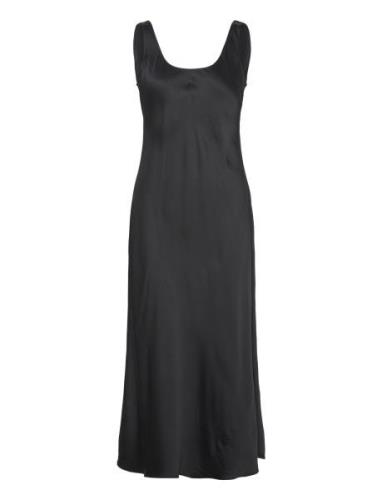 Viscose Satin Slip Dress Knälång Klänning Black Calvin Klein