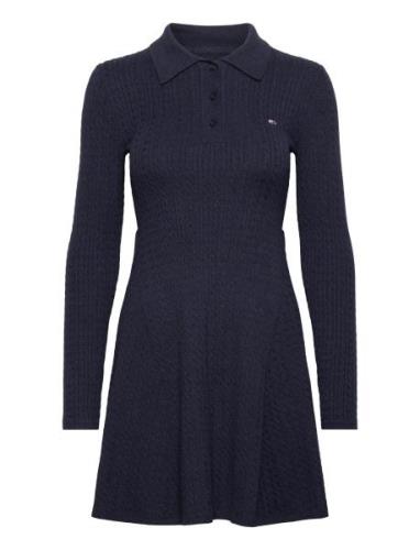 Tjw F&F Polo Cable Sweater Dress Knälång Klänning Navy Tommy Jeans