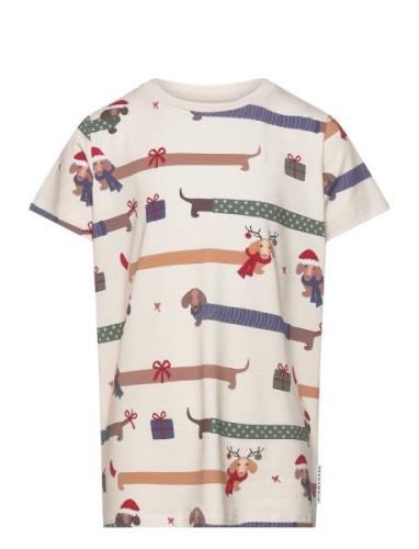 Geggamoja Bamboo T-Shirt Santa Dogs Kräm