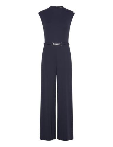 Belted Mockneck Jumpsuit Bottoms Jumpsuits Navy Lauren Ralph Lauren