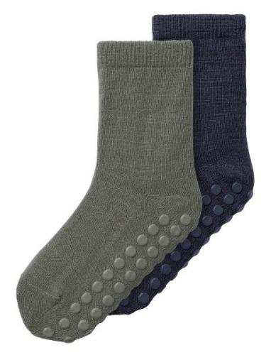 Nmmwak Wo/Bl 2P Sock W/Non Skid Sockor Strumpor Navy Name It