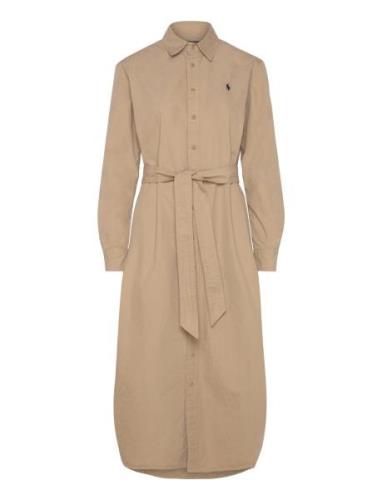 Belted Cotton Midi Shirtdress Knälång Klänning Beige Polo Ralph Lauren