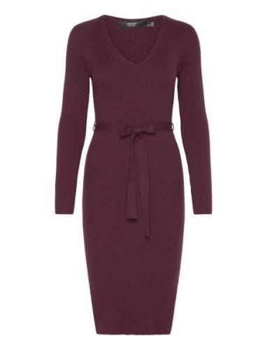 Vmmsaba Rib Ls V-Neck Belt Dress Ga Knälång Klänning Burgundy Vero Mod...