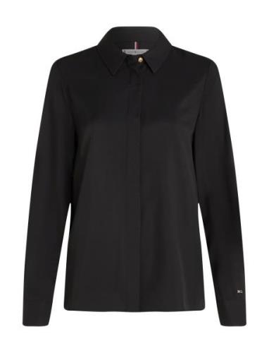 Fluid Viscose Regular Shirt Tops Shirts Long-sleeved Black Tommy Hilfi...