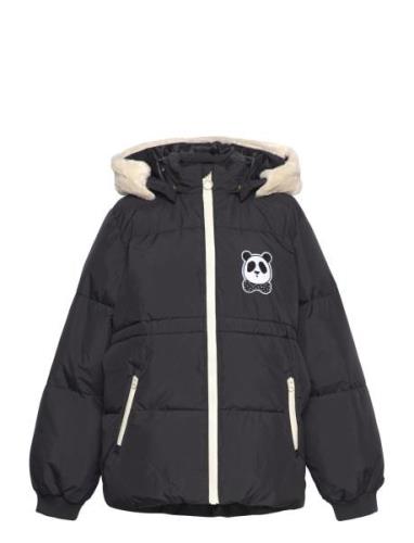 Panda Hooded Puffer Jacket Fodrad Jacka Black Mini Rodini