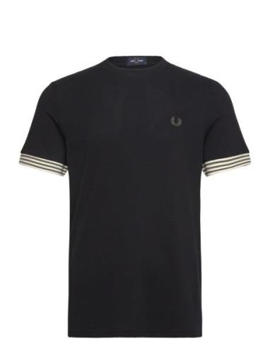 Striped Cuff T-Shirt Tops Polos Short-sleeved Black Fred Perry