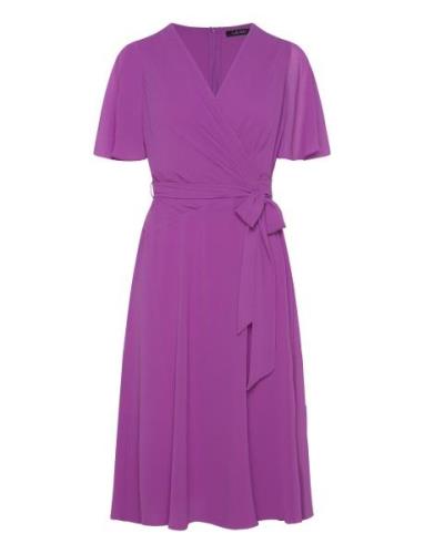 Belted Georgette Dress Knälång Klänning Purple Lauren Ralph Lauren