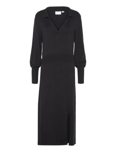 Vicomfy L/S Collar Rib Knit Dress - Noos Knälång Klänning Black Vila