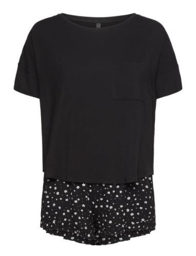 Pj Short Loosefit Flowers Pyjamas Black Hunkemöller