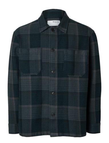 Slhboxy-Houndstooth Big Check Overshirt Tops Overshirts Navy Selected ...