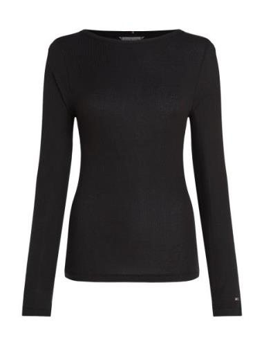 Slim Tencel Open-Nk Ls Tops T-shirts & Tops Long-sleeved Black Tommy H...