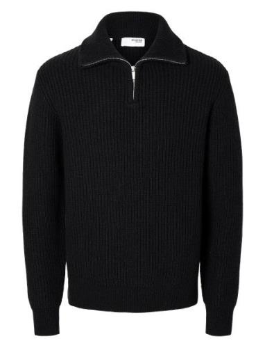 Slhland Ls Knit Half Zip Tops Knitwear Half Zip Jumpers Black Selected...