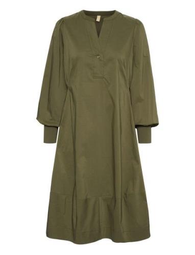 Cuantoinett Rib Dress Knälång Klänning Khaki Green Culture