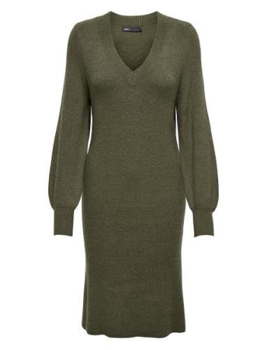 Onlkatia Ls V-Neck Dress Nca Knt Knälång Klänning Khaki Green ONLY