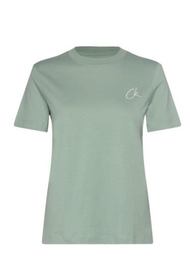 Embroidered Ck Regular Tee Tops T-shirts & Tops Short-sleeved Green Ca...