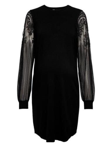 Olmviktoria L/S Lace Dress Ex Knt Knälång Klänning Black Only Maternit...