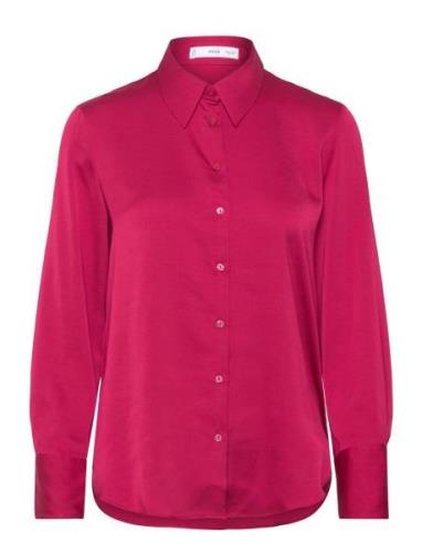 Satin Finish Flowy Shirt Tops Blouses Long-sleeved Pink Mango