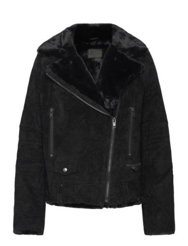 Awa Shearling Suede Biker Läderjacka Skinnjacka Black Jofama