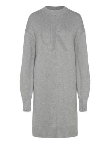 Ck Intarsia Loose Sweater Dress Kort Klänning Grey Calvin Klein Jeans