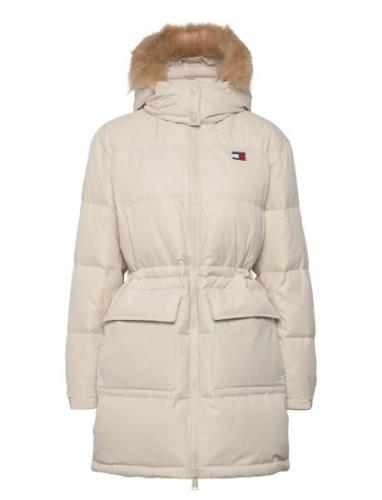 Tjw Midi Alaska Faux Fur Fodrad Jacka Cream Tommy Jeans