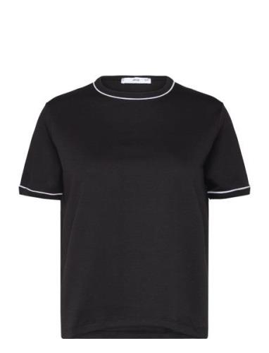 Mango 100% Cotton T-Shirt With Contrast Piping Svart