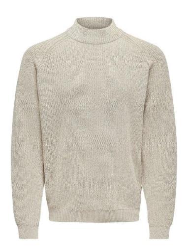 ONLY & SONS Onsfelip Life Reg 5 Twist High Neck Knit Beige