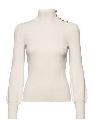 Button-Trim Mockneck Sweater Tops Knitwear Turtleneck Cream Lauren Ral...