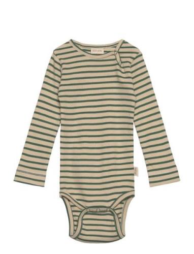 Petit Piao Body L/S Modal Striped Grön