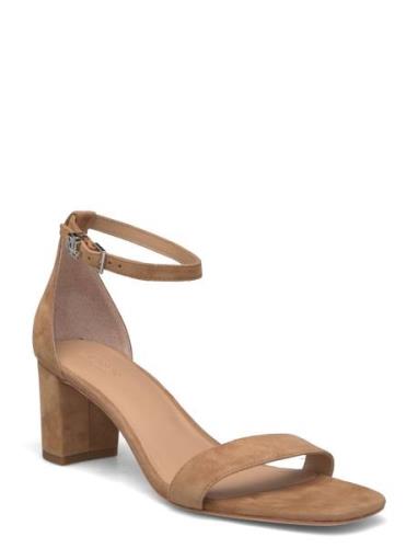 Logan Suede Sandal Sandal Med Klack Beige Lauren Ralph Lauren