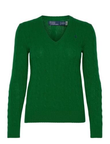 Cable-Knit Wool-Cashmere V-Neck Sweater Tops Knitwear Jumpers Green Po...