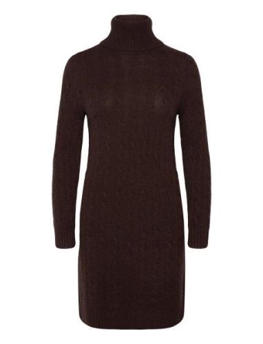 Cable Wool-Cashmere Turtleneck Dress Kort Klänning Brown Polo Ralph La...