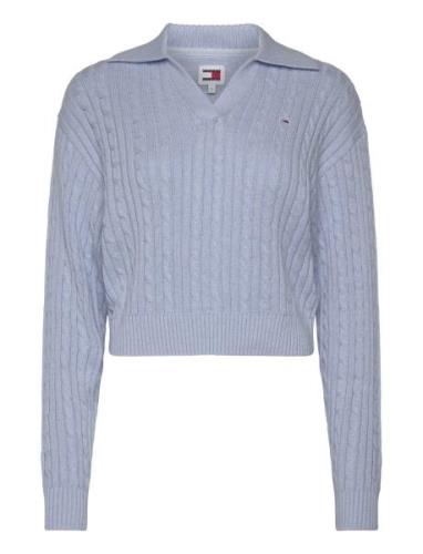 Tjw Cable Rugby Sweater Tops T-shirts & Tops Polos Blue Tommy Jeans