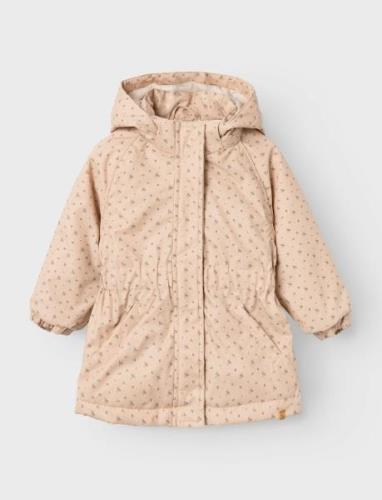 Nmfgerda Padded Long Jacket Aop Fo Lil Fodrad Jacka Beige Lil'Atelier