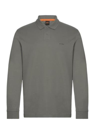 Pe_Interlock_Long Tops Polos Long-sleeved Grey BOSS