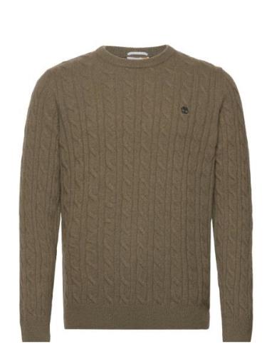 P-B Lambwool Cable Tops Knitwear Round Necks Khaki Green Timberland