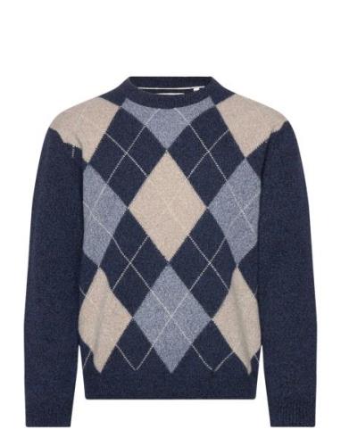 Argyle C-Neck Tops Knitwear Round Necks Navy GANT