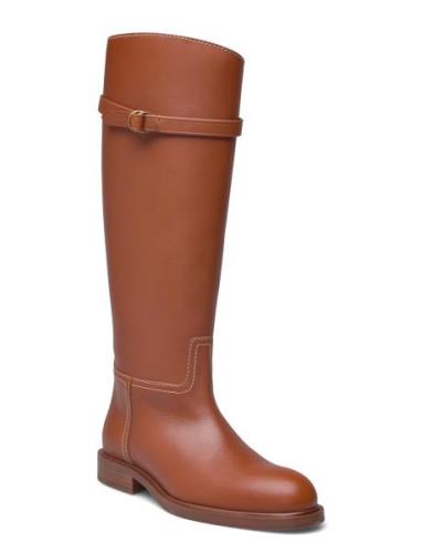 Calfskin Tall Riding Boot Höga Stövlar Brown Polo Ralph Lauren