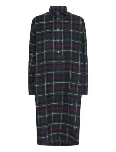 Plaid Cotton Shirtdress Knälång Klänning Navy Polo Ralph Lauren