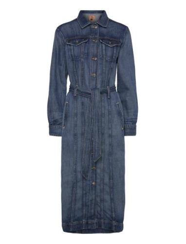 Belted Denim Shirtdress Maxiklänning Festklänning Blue Lauren Ralph La...