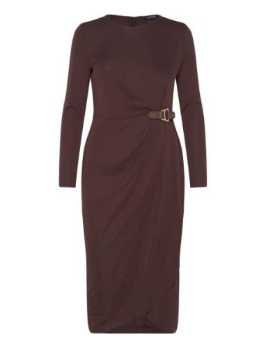 Buckle-Trim Stretch Jersey Dress Knälång Klänning Brown Lauren Ralph L...