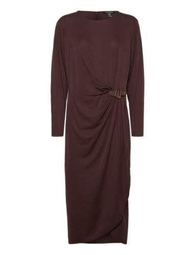 Buckle-Trim Stretch Jersey Dress Knälång Klänning Brown Lauren Women