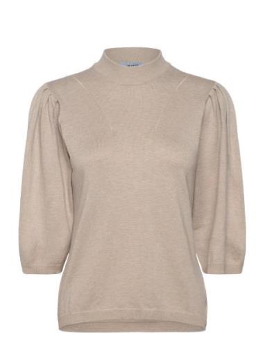 Mskylina High Neck Knit T-Shirt Tops Knitwear Jumpers Beige Minus