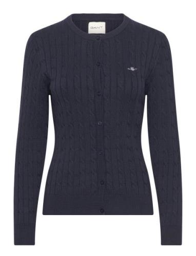 Stretch Cotton Cable Cardigan Tops Knitwear Cardigans Navy GANT