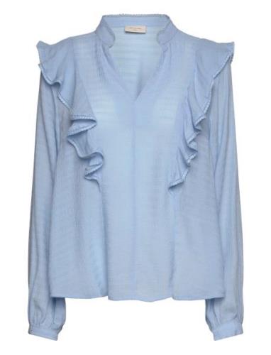 Fqshu-Shirt Tops Blouses Long-sleeved Blue FREE/QUENT