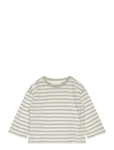 Mango Striped Cotton T-Shirt Grön