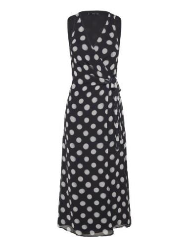 Cross Dress With Polka-Dots Knälång Klänning Black Mango