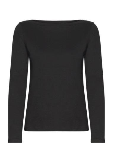 Long-Sleeved Boat-Neck T-Shirt Tops T-shirts & Tops Long-sleeved Black...