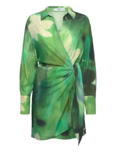 Printed Bow Dress Kort Klänning Green Mango