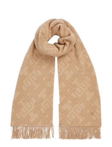 Th Monogram Wool Scarf Accessories Scarves Winter Scarves Beige Tommy ...